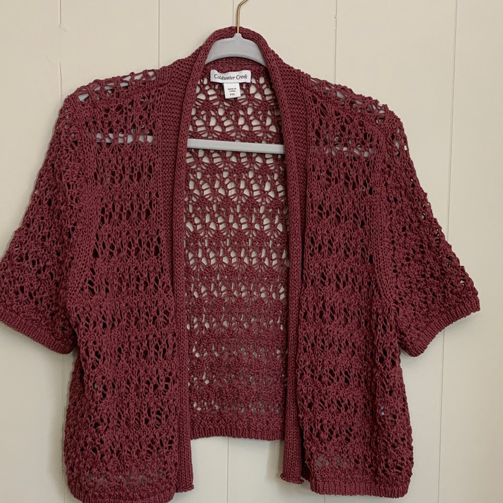 Coldwater Creek Maroon Crochet Cardigan